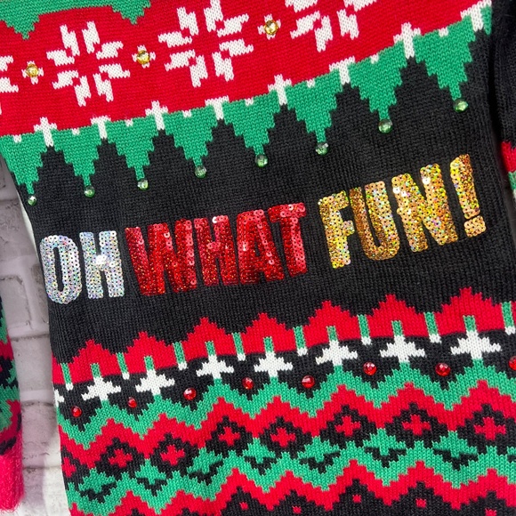 🎄NWT🤩 |•IT'S OUR TIME•| Swoop Neck Sequin 'Oh What Fun!' Soft Sweater Dress - Picture 2 of 9